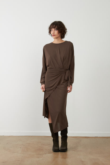 Robe drapée midi Tabitha - Chocolat