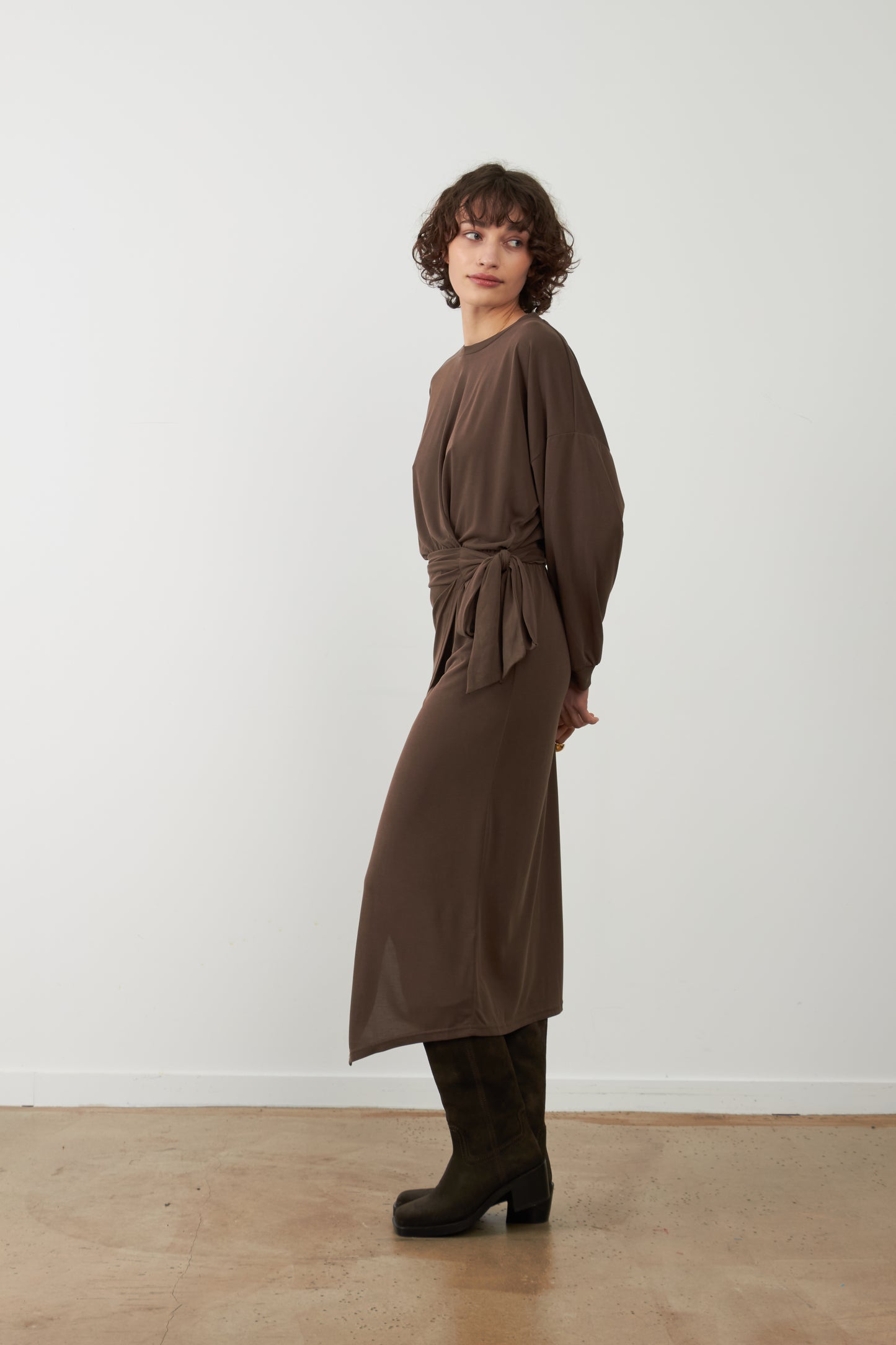 Robe drapée midi Tabitha - Chocolat