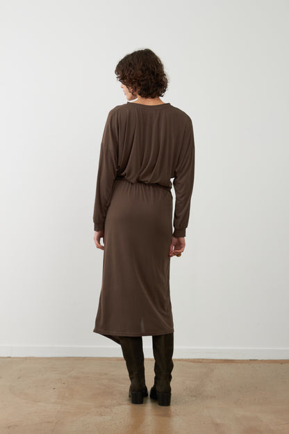 Robe drapée midi Tabitha - Chocolat