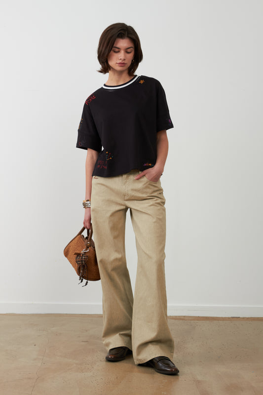 Pantalon jean flare Dane - Beige