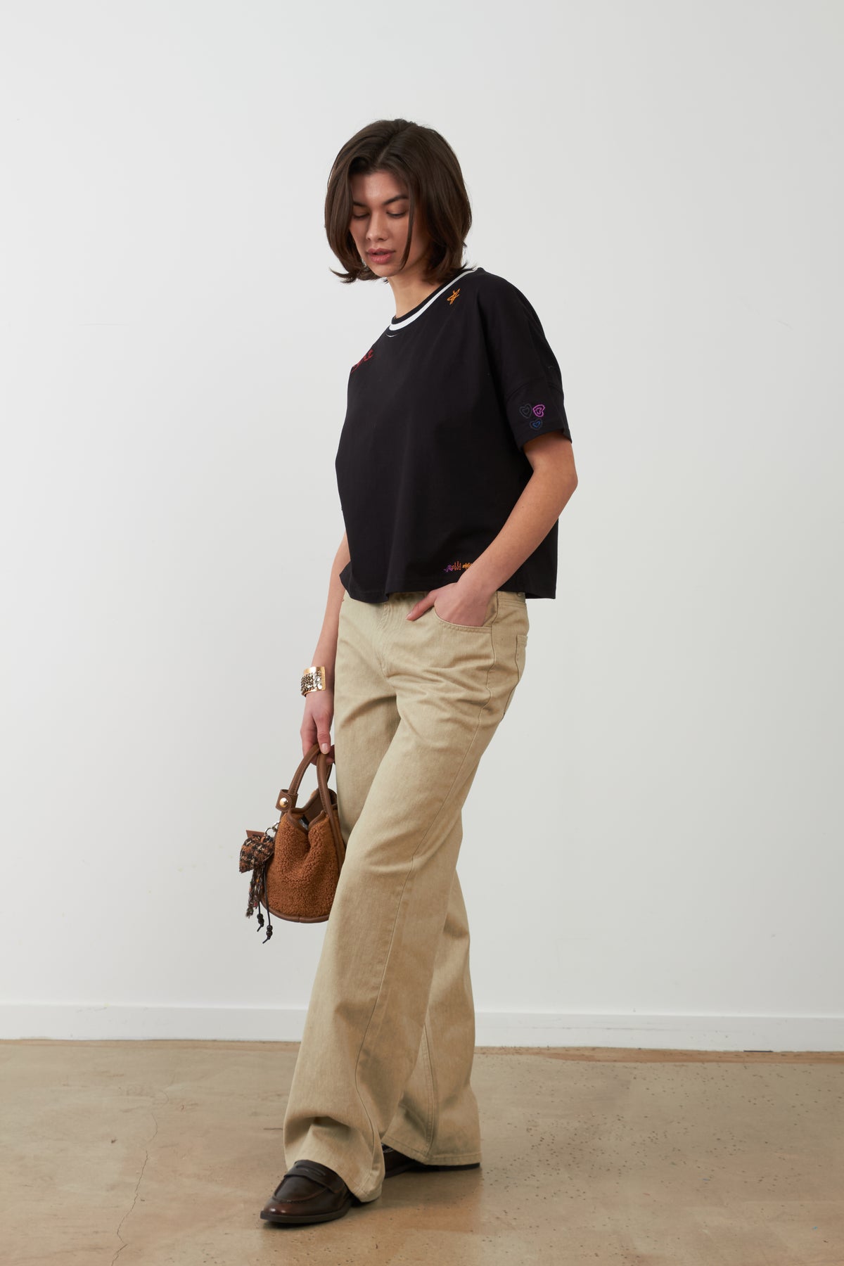 Pantalon jean flare Dane - Beige