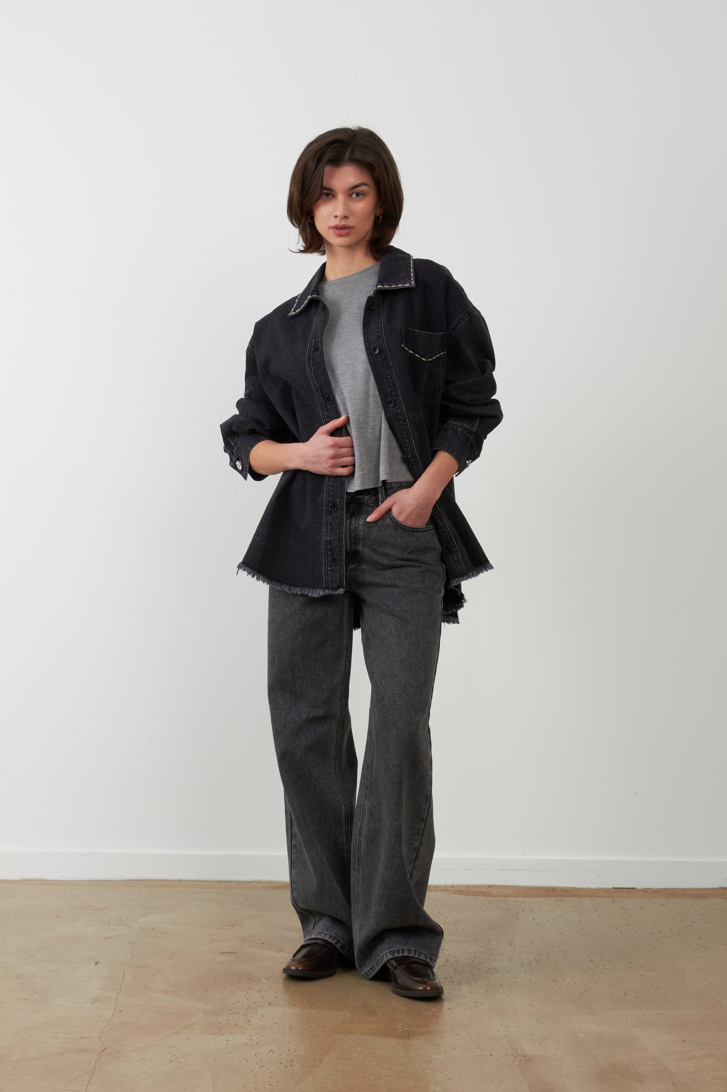 Pantalon jean flare Dane - Gris