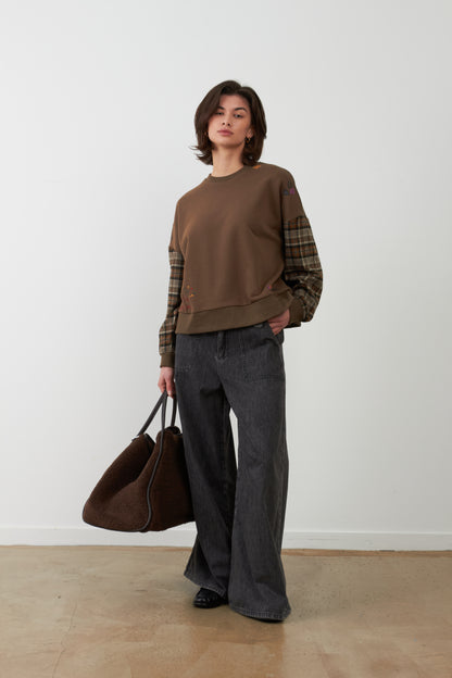 Pantalon jeans large Irene - Gris