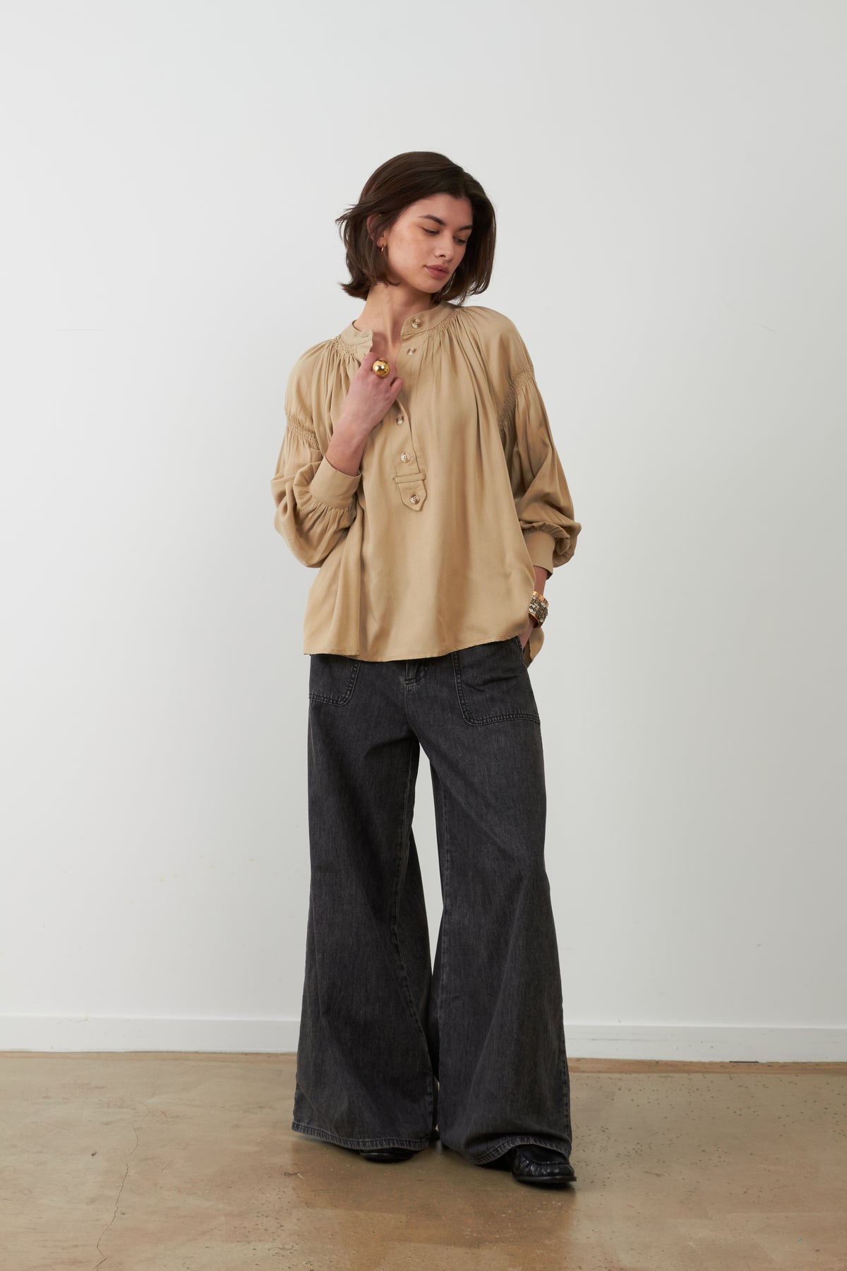 Pantalon jeans large Irene - Gris