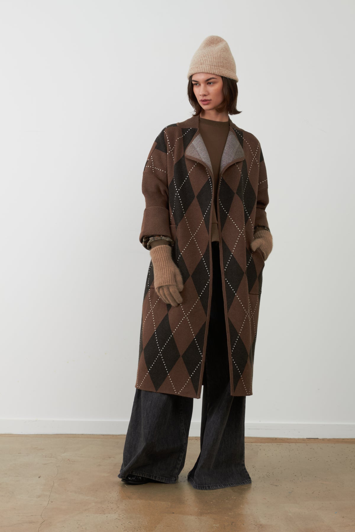 Manteau gilet long Koh - Losange chocolat
