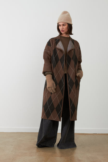 Manteau gilet long Koh - Losange chocolat