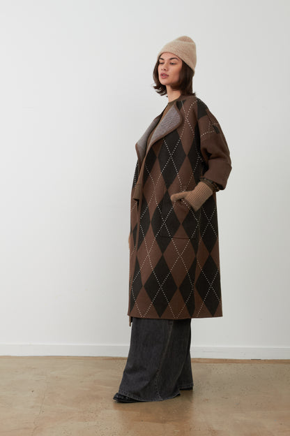 Manteau gilet long Koh - Losange chocolat