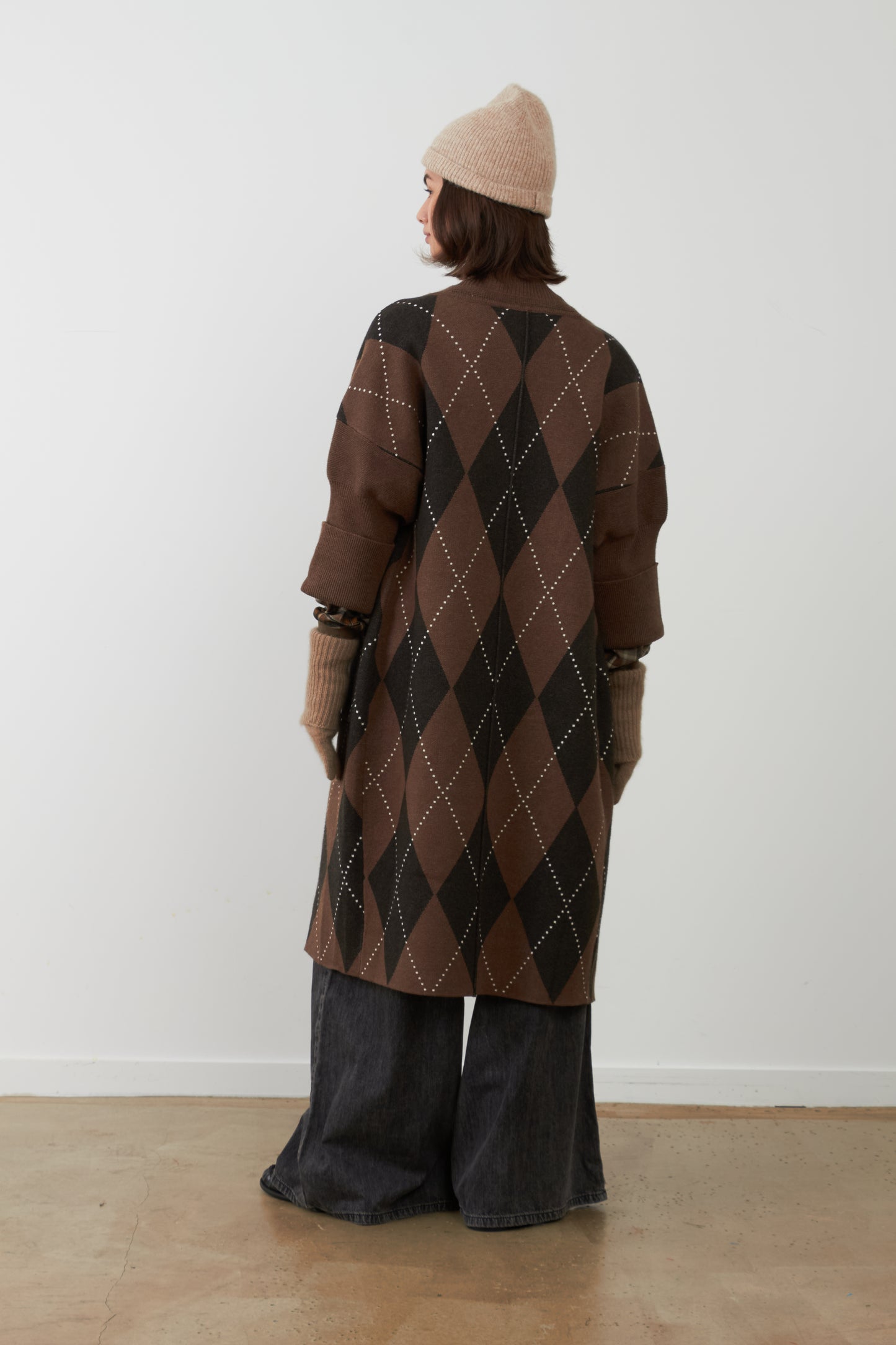 Manteau gilet long Koh - Losange chocolat