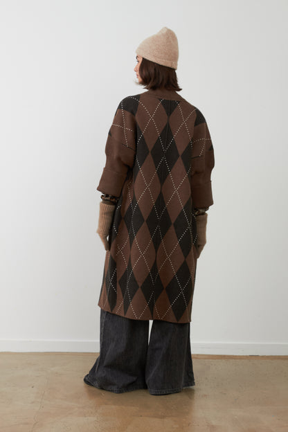 Manteau gilet long Koh - Losange chocolat