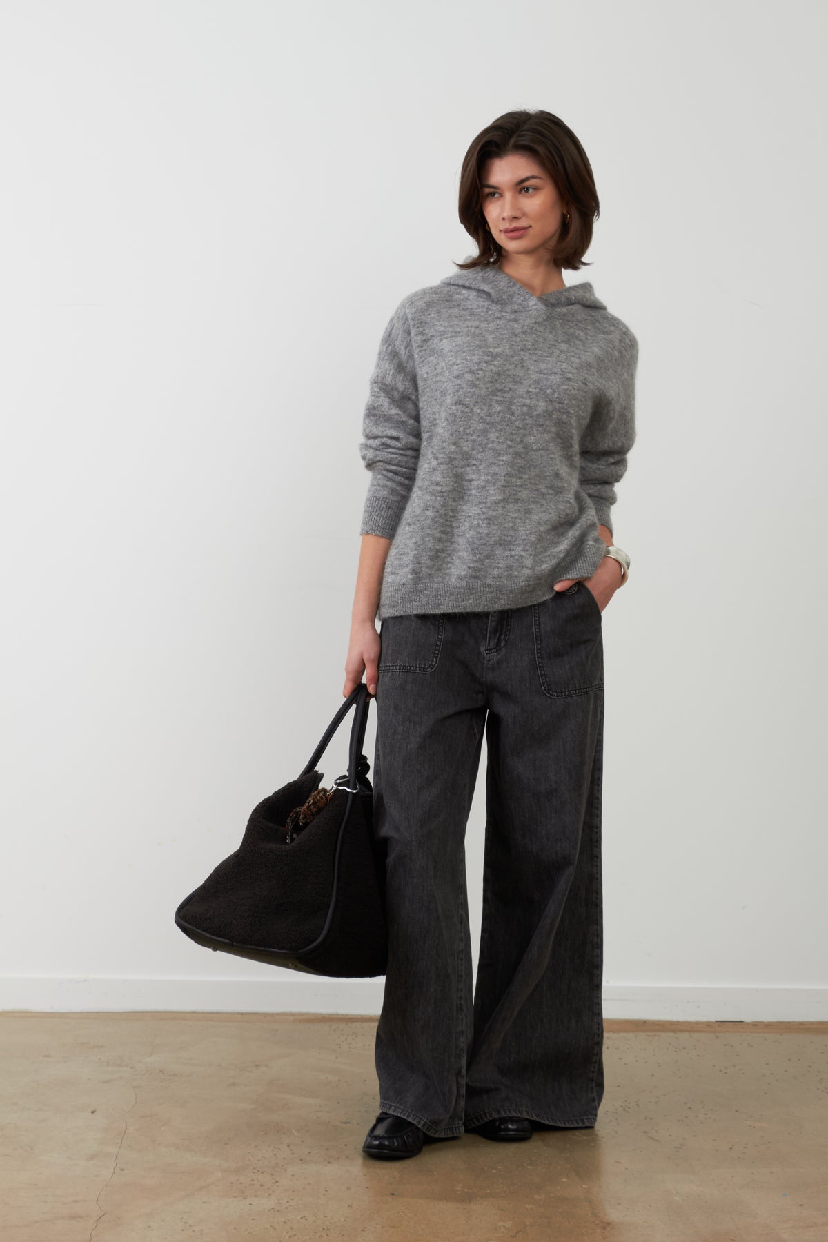 Pantalon jeans large Irene - Gris