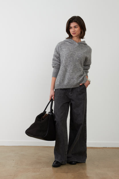 Pantalon jeans large Irene - Gris