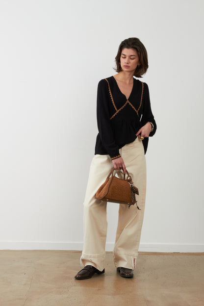 Blouse brodée Almina - Noir