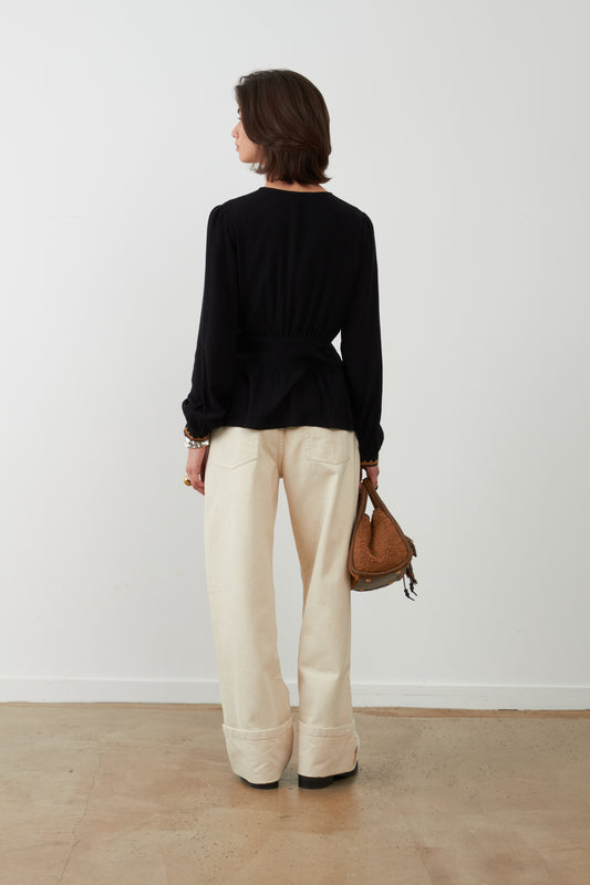 Blouse brodée Almina - Noir