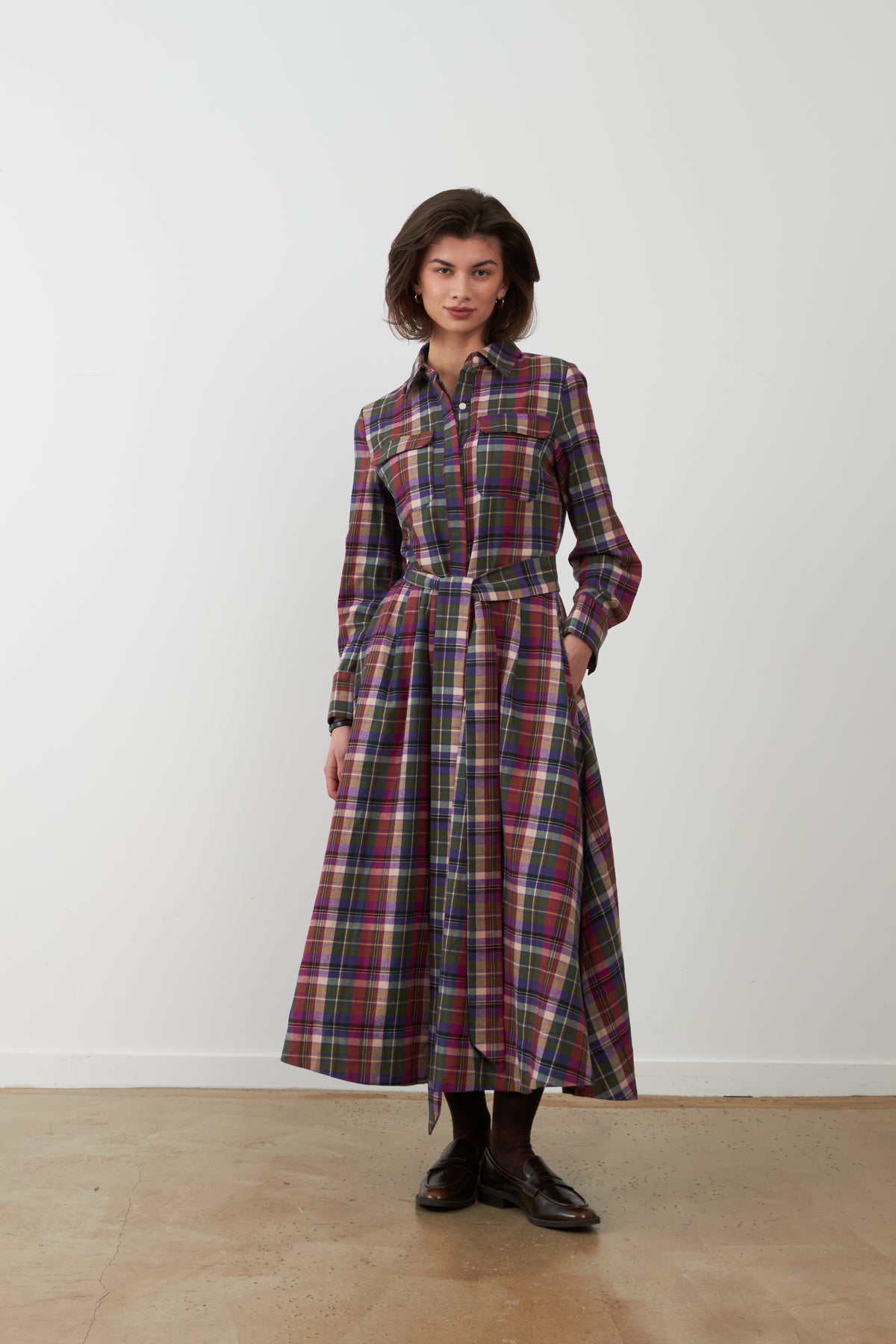 Robe longue Stefan - Carreaux violets