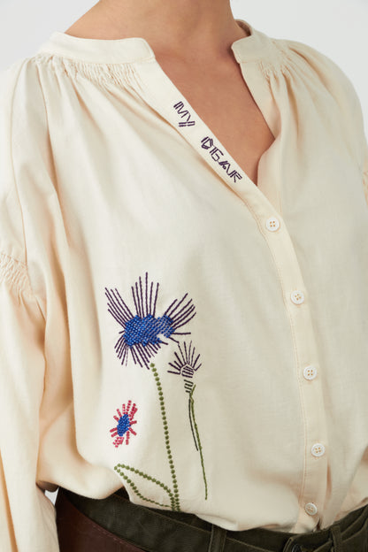 Blouse broderie fleurs Daniele - Ivoire