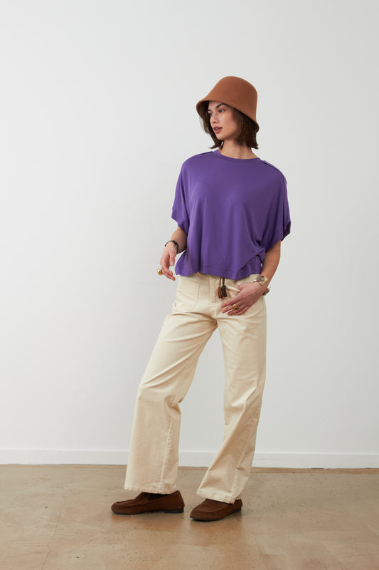 T-shirt col rond avec des épaules travaillées Delta - Violet