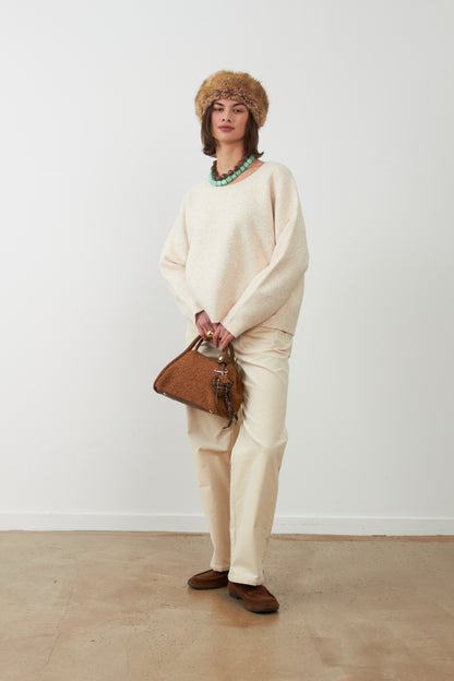 Pull doux col rond Tam - Écru