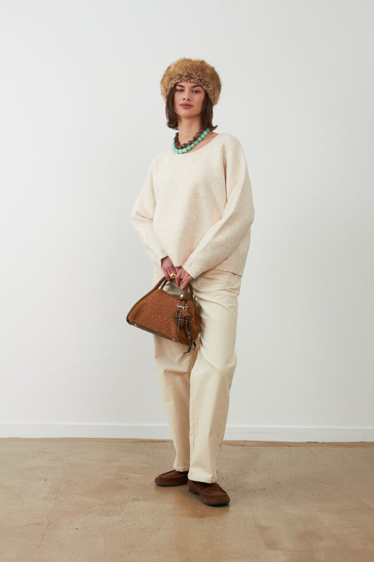 Pull doux col rond Tam - Écru