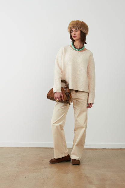 Pull doux col rond Tam - Écru