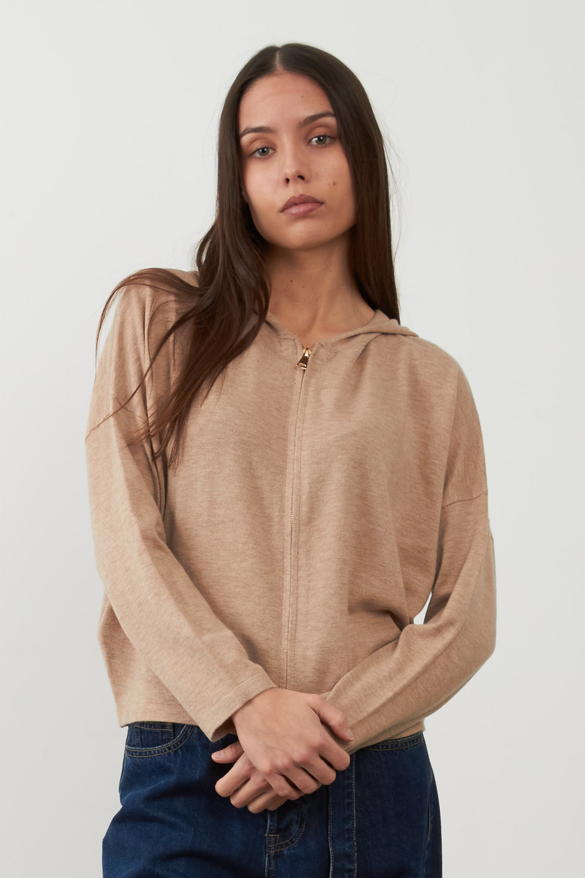 Gilet mérinos avec capuche Margaux - Beige