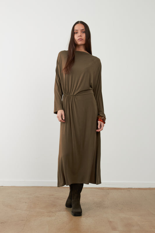 Robe midi drapée Mylène - Kaki