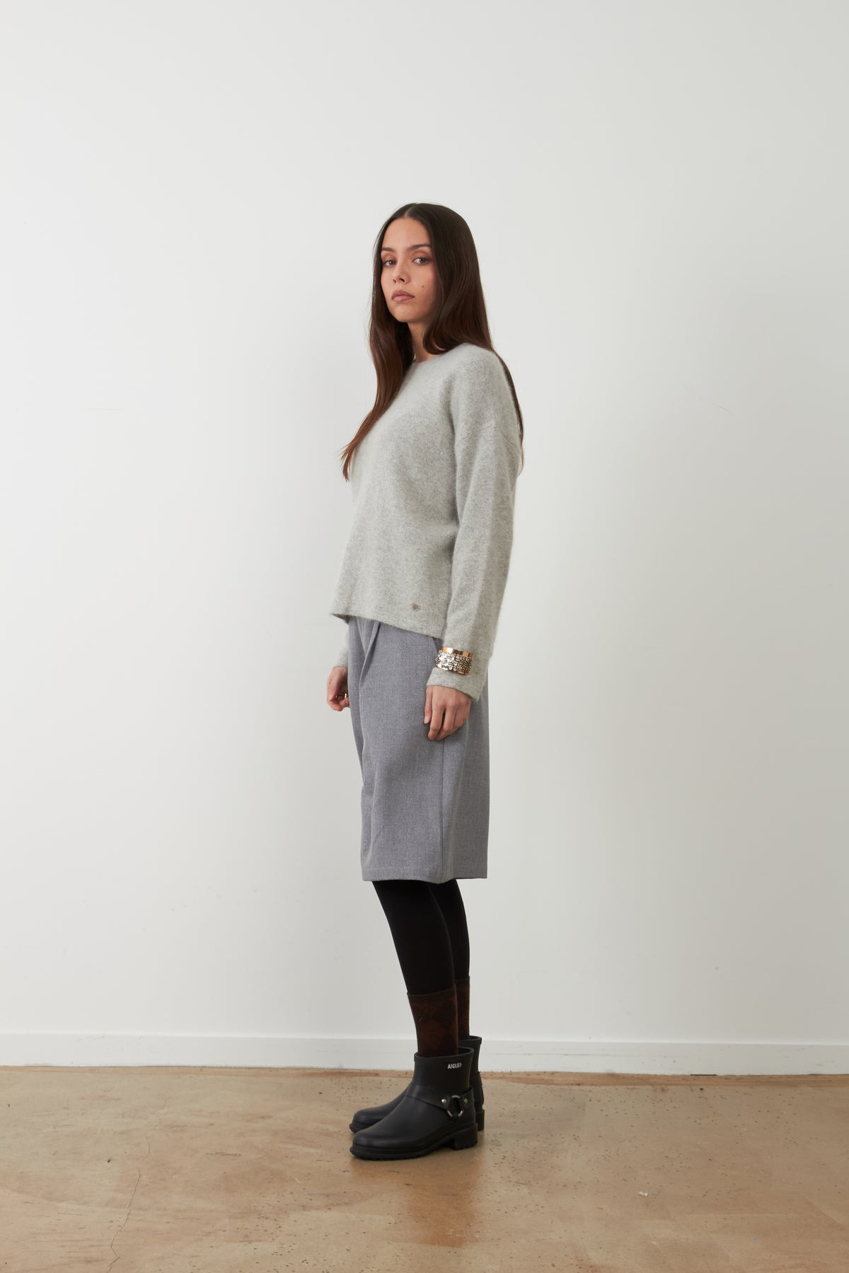 Pull col rond racoon & laine Samba - Gris chiné