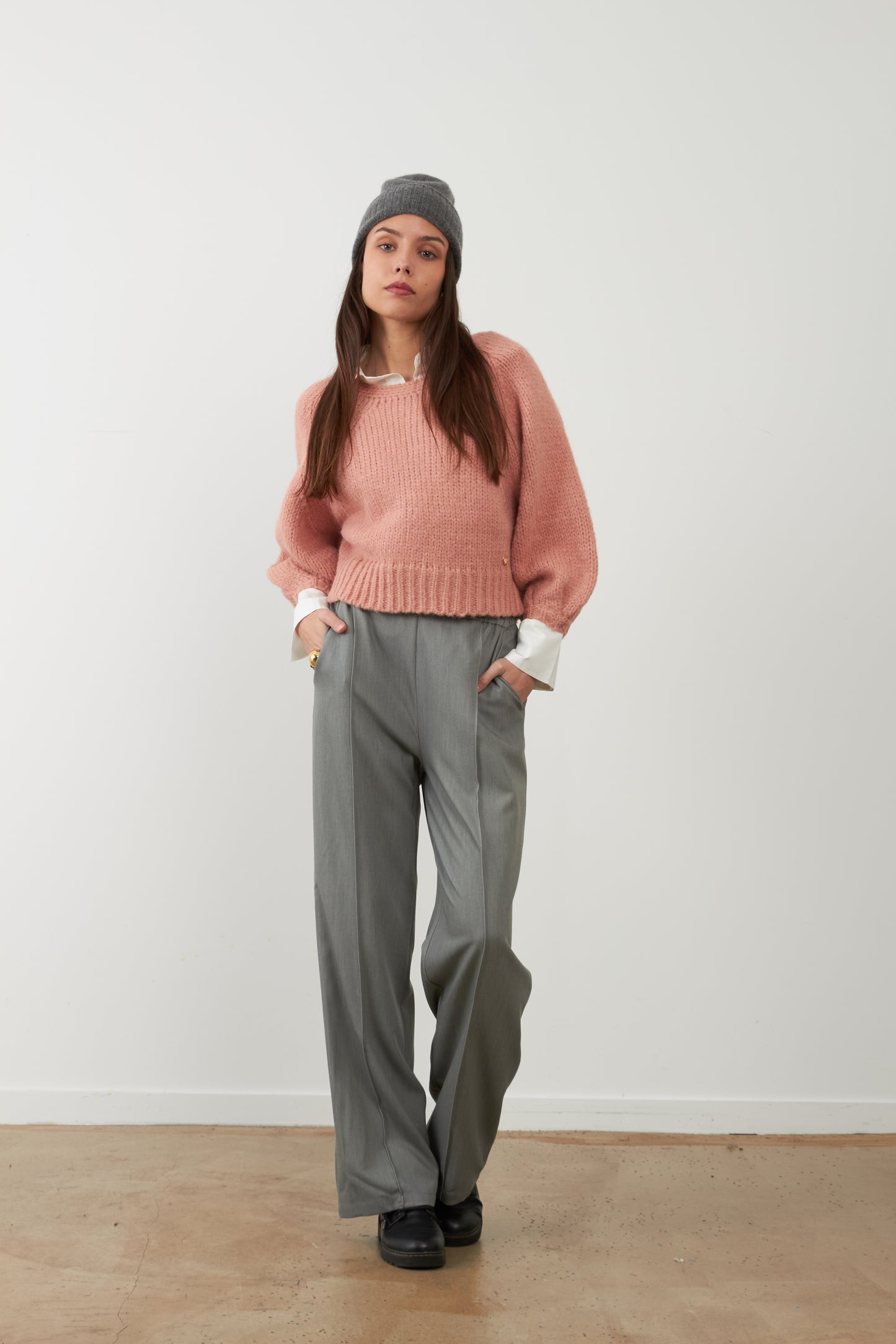 Pantalon de tailleur large à plis Cathy - Gris