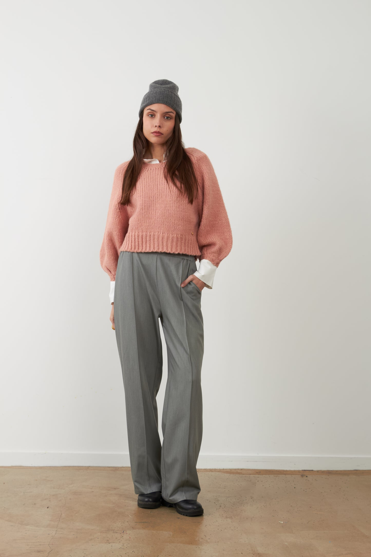 Pantalon de tailleur large à plis Cathy - Gris