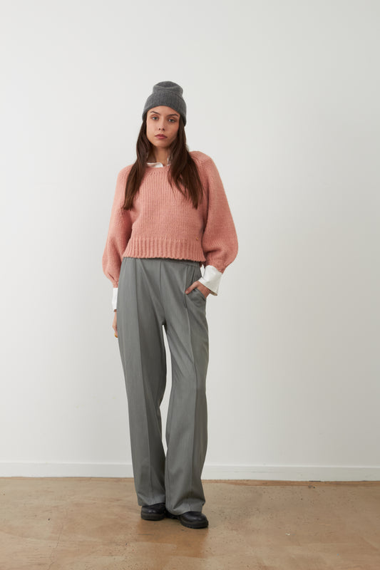 Pantalon de tailleur large à plis Cathy - Gris