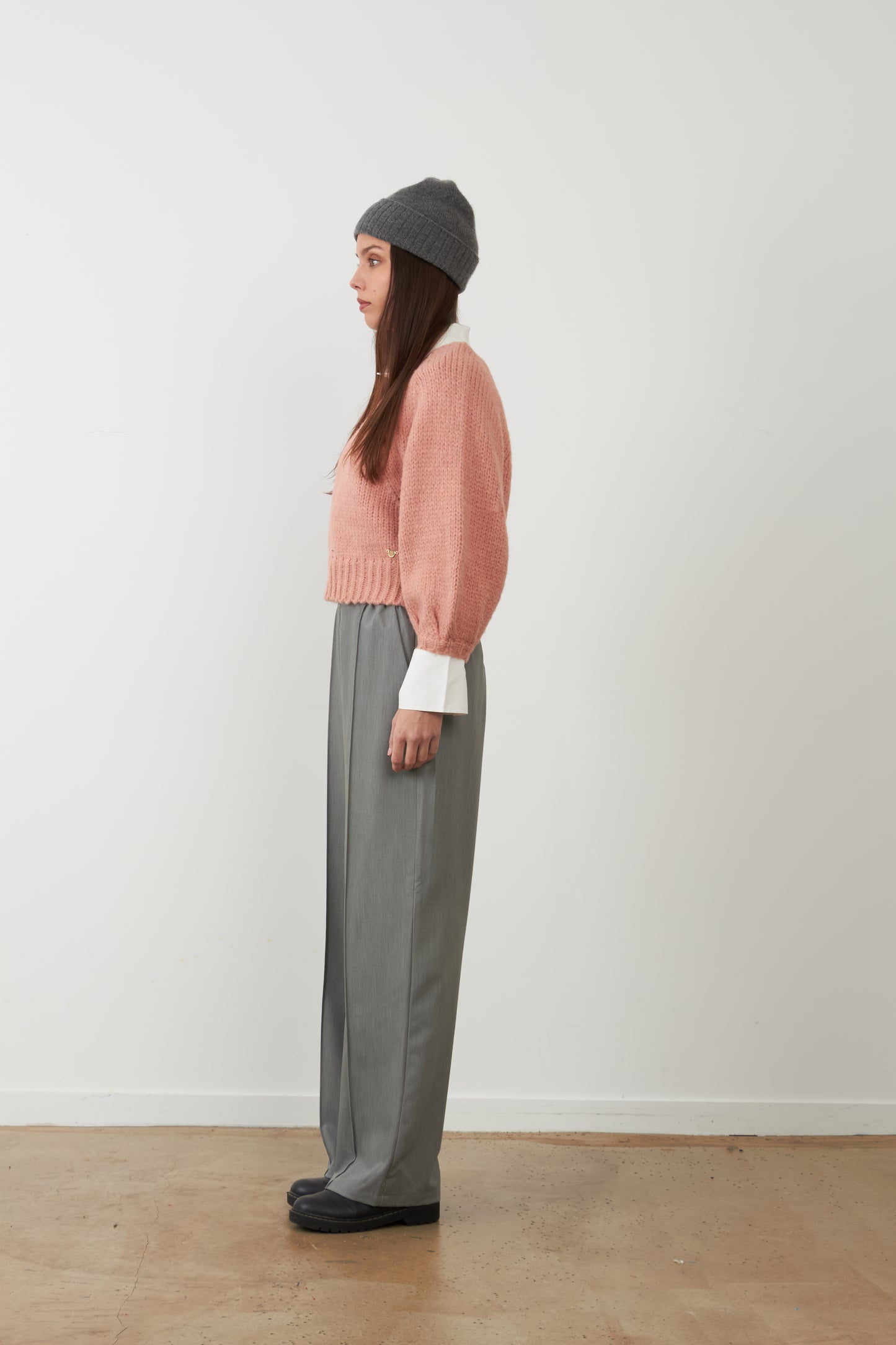 Pantalon de tailleur large à plis Cathy - Gris