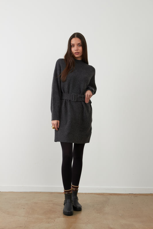 Robe pull ceinturée Helga - Gris