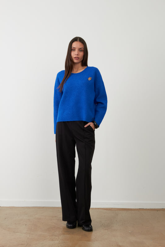 Pantalon de tailleur large à plis Cathy - Noir