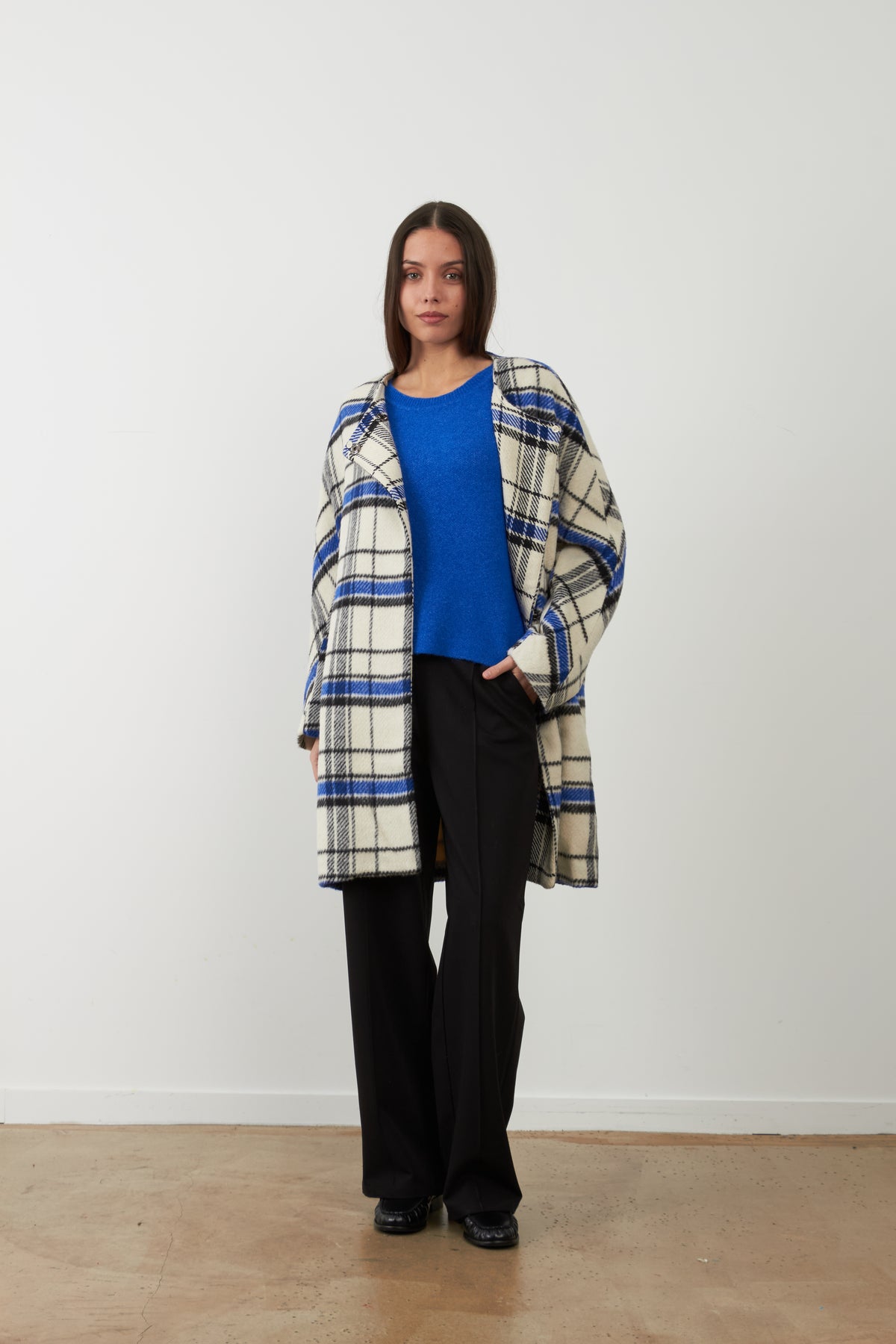 Manteau long Emma - Carreaux Bleus