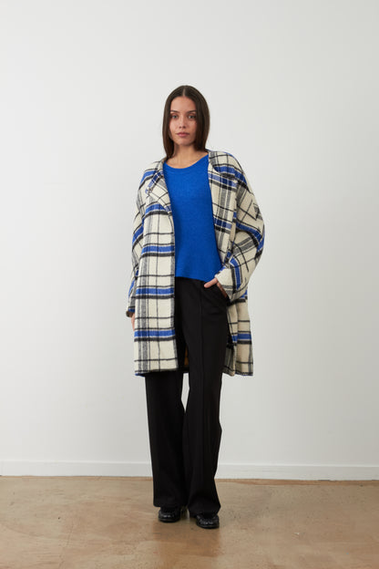 Manteau long Emma - Carreaux Bleus