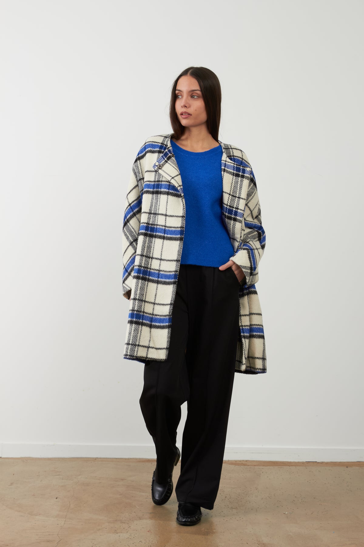 Manteau long Emma - Carreaux Bleus