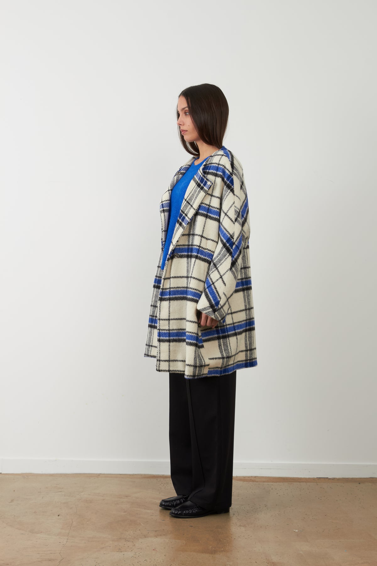 Manteau long Emma - Carreaux Bleus
