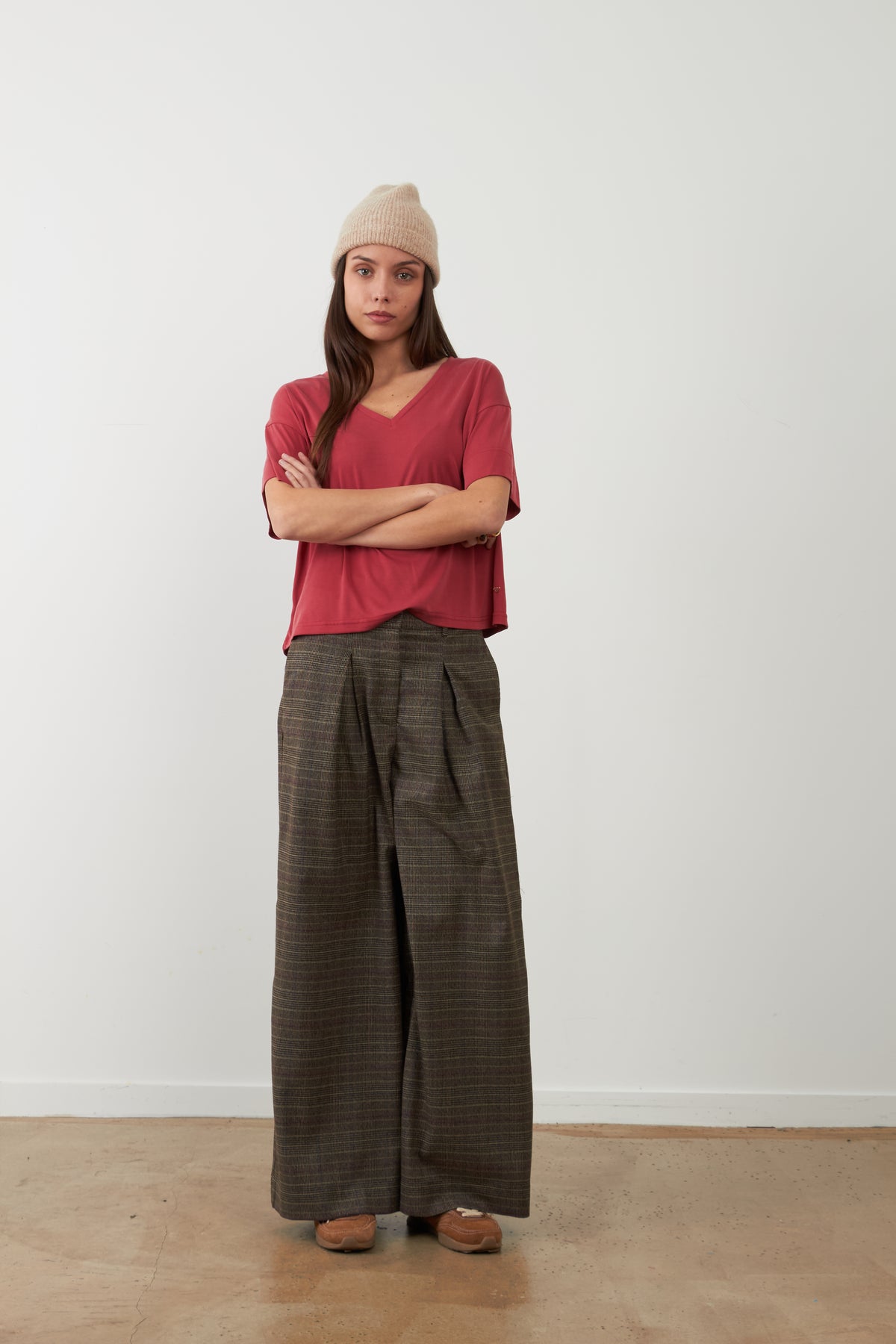 T-shirt col V Anya - Cerise
