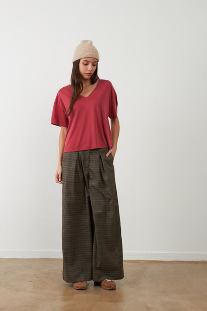 T-shirt col V Anya - Cerise