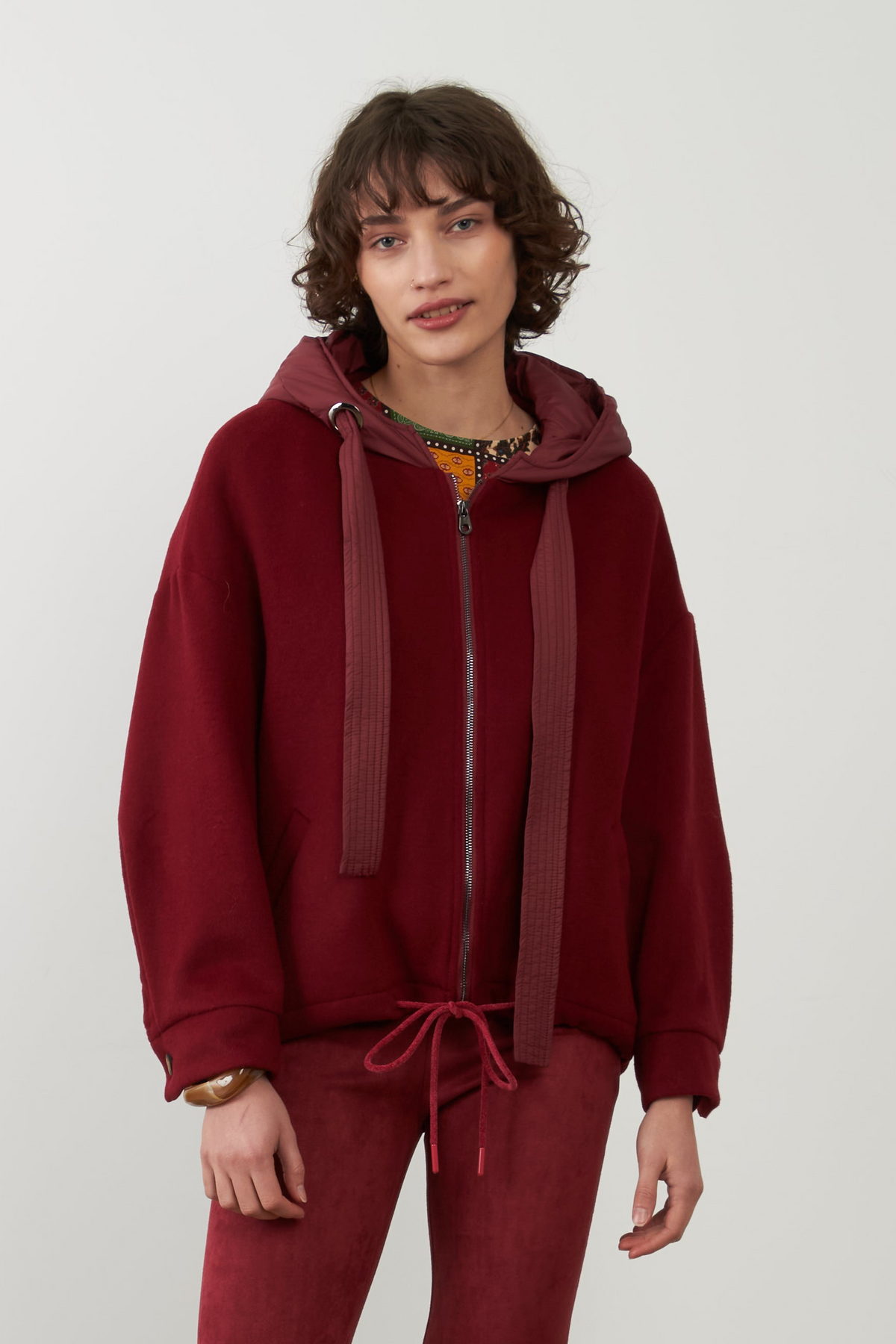 Veste sweat à capuche en laine Lester - Bordeaux