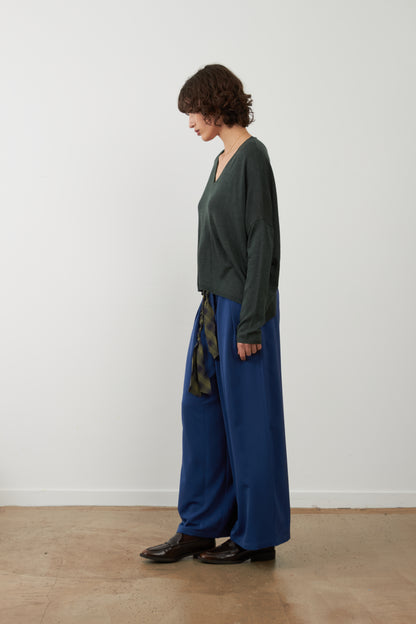 Pull mérinos col V Leila - Vert Brume