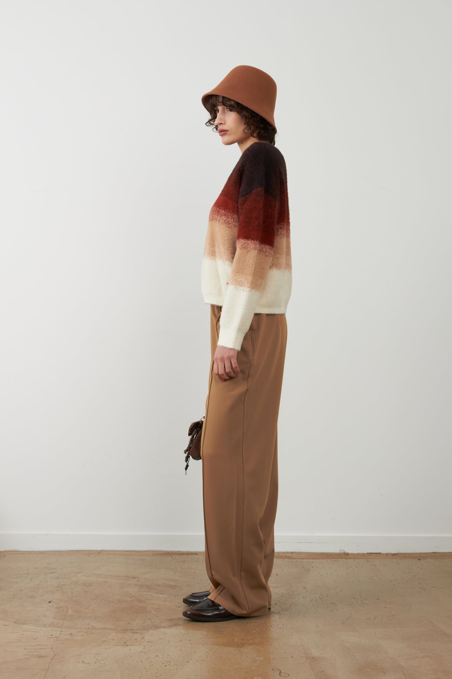Pantalon de tailleur large à plis Cathy - Camel