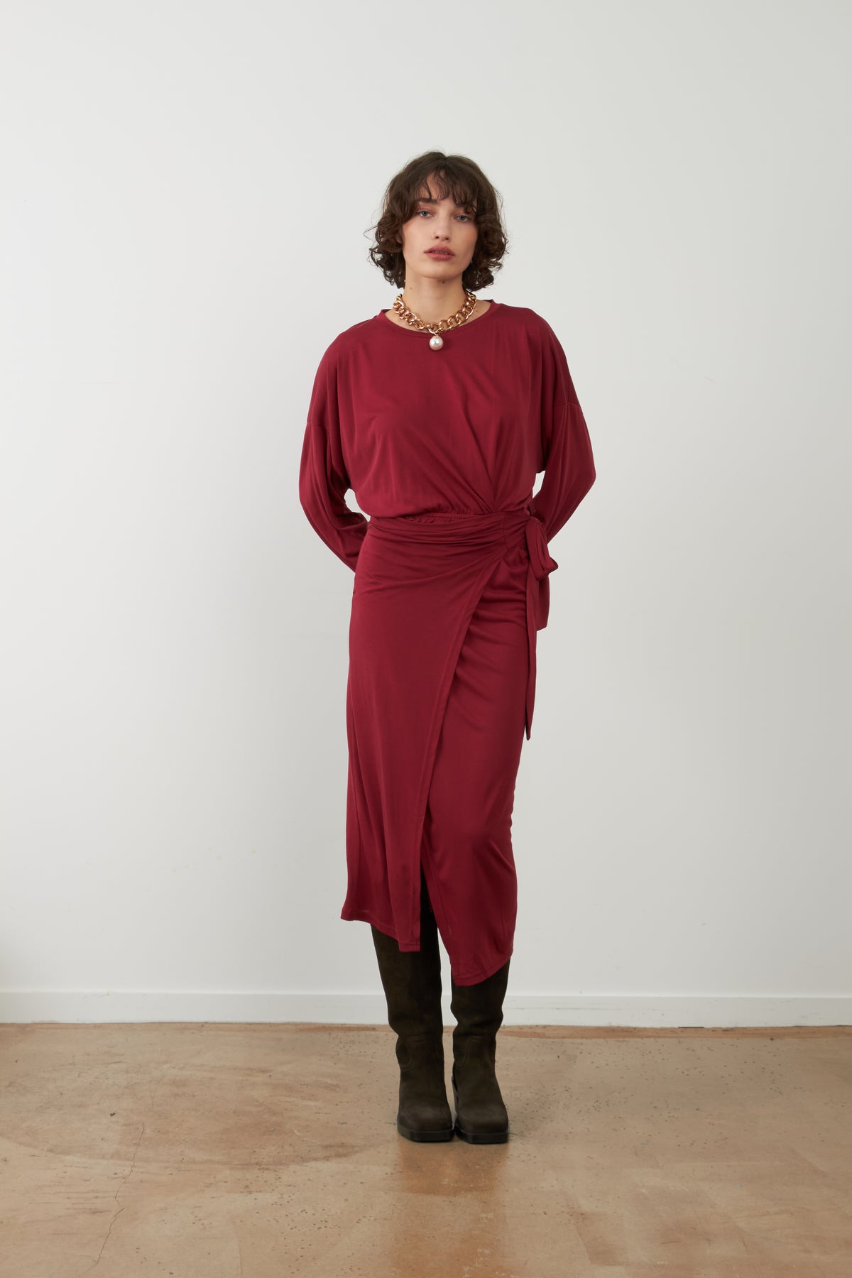 Robe drapée midi Tabitha - Bordeaux