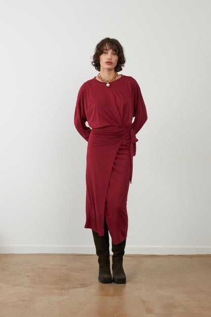 Robe drapée midi Tabitha - Bordeaux