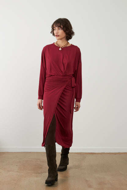 Robe drapée midi Tabitha - Bordeaux