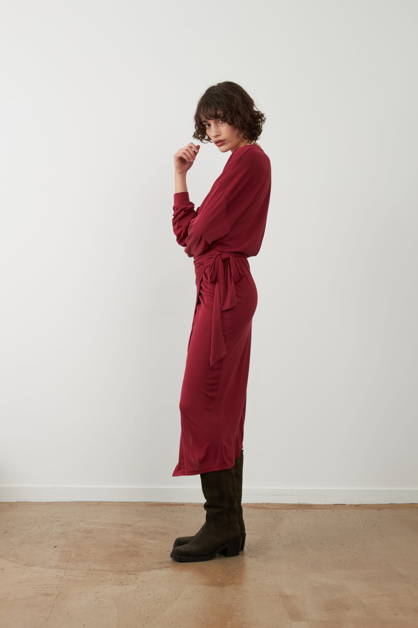 Robe drapée midi Tabitha - Bordeaux