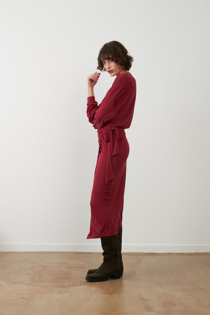 Robe drapée midi Tabitha - Bordeaux