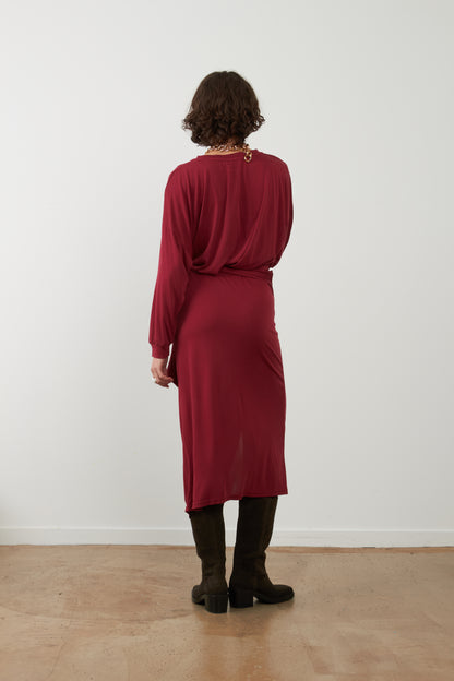 Robe drapée midi Tabitha - Bordeaux
