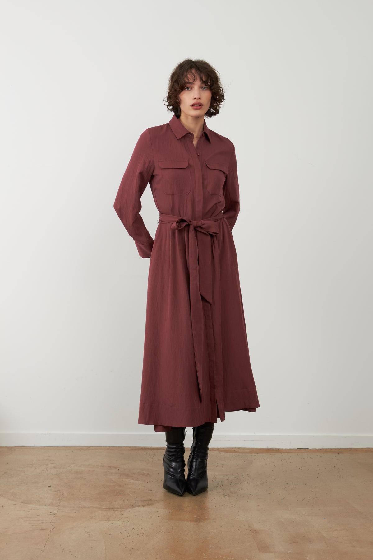 Robe longue chemise Stefan - Bordeaux