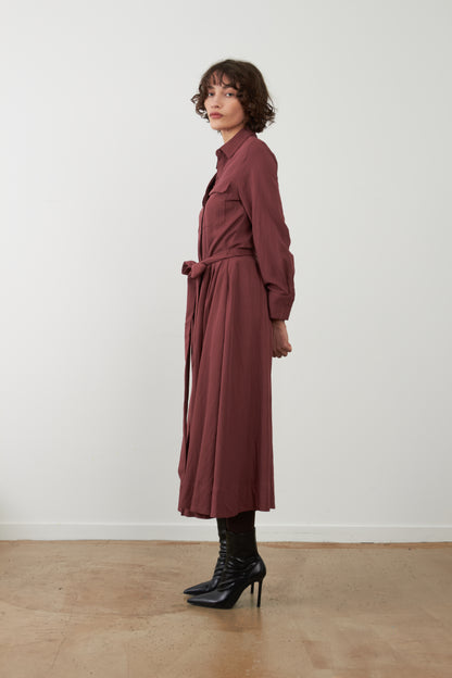 Robe longue chemise Stefan - Bordeaux