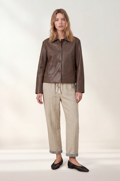 Pantalon élastiqué coton et lin Lola - Beige